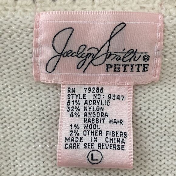 Vintage Jocelyn Smith Petites Angora Embroidered Blue Cream Vneck Sweater - Picture 8 of 12